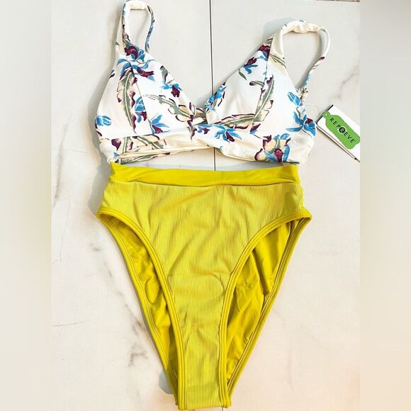 Nwt l*space Alia floral keyhole eco bikini top frenchi HighWaist ribbed bottom - Picture 1 of 8